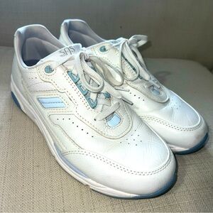 SAS Wm’s Sz 8.5M Live To Walk Leather Sneakers White Blue Tripad Comfort